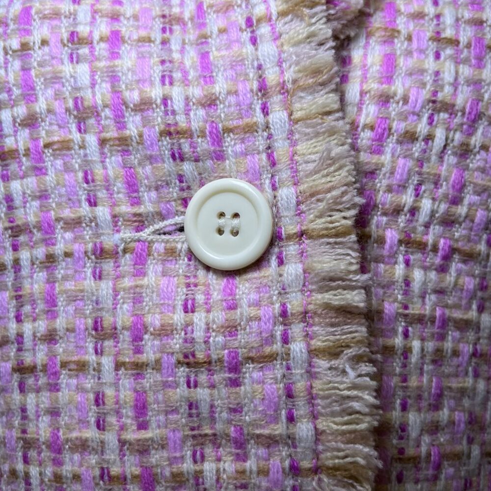 Moa Moa cropped fringe blazer jacket tweed pink tan cream women L - Picture 3 of 14